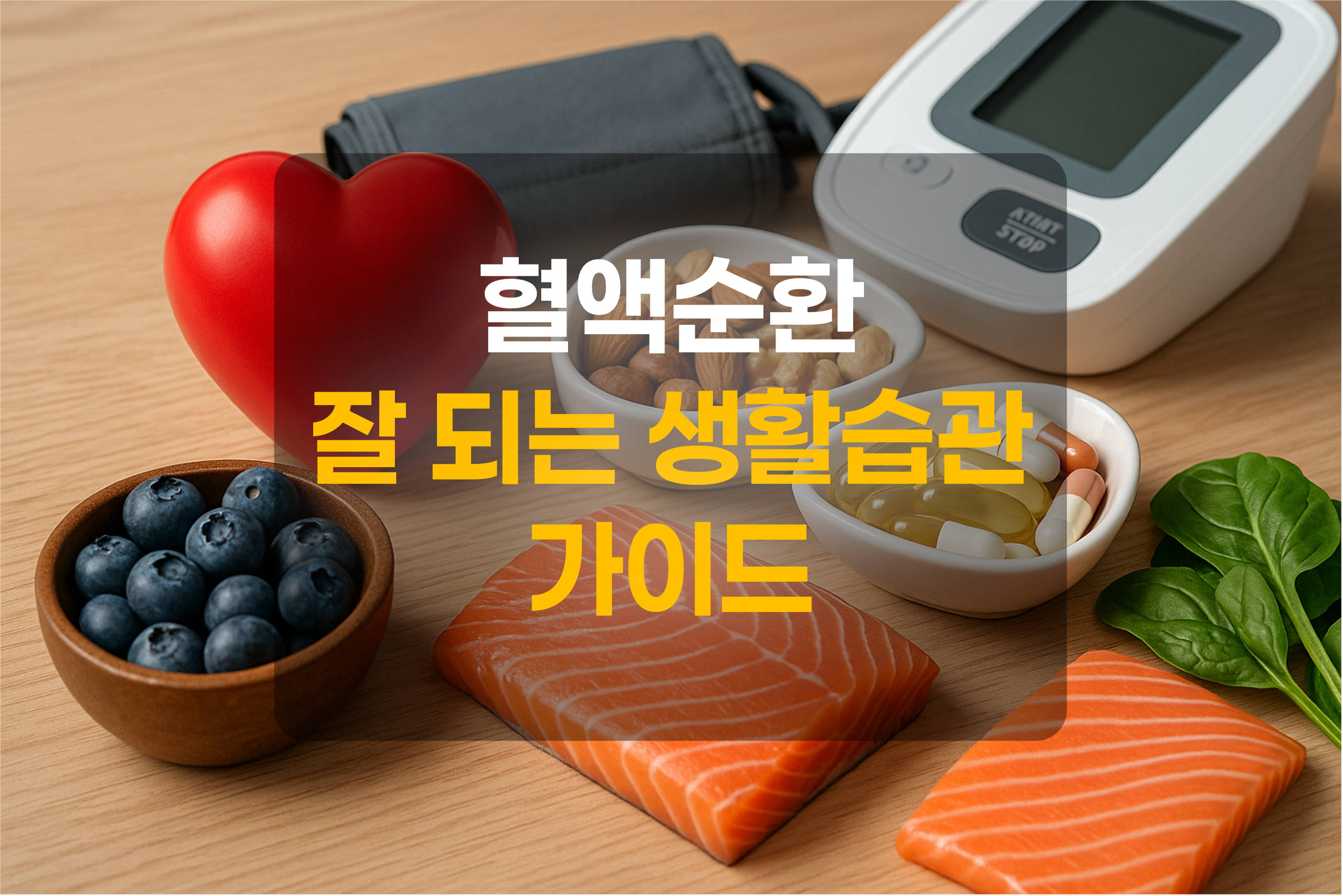 혈액순환에 좋은 음식과 혈압계를 표현한 이미지
