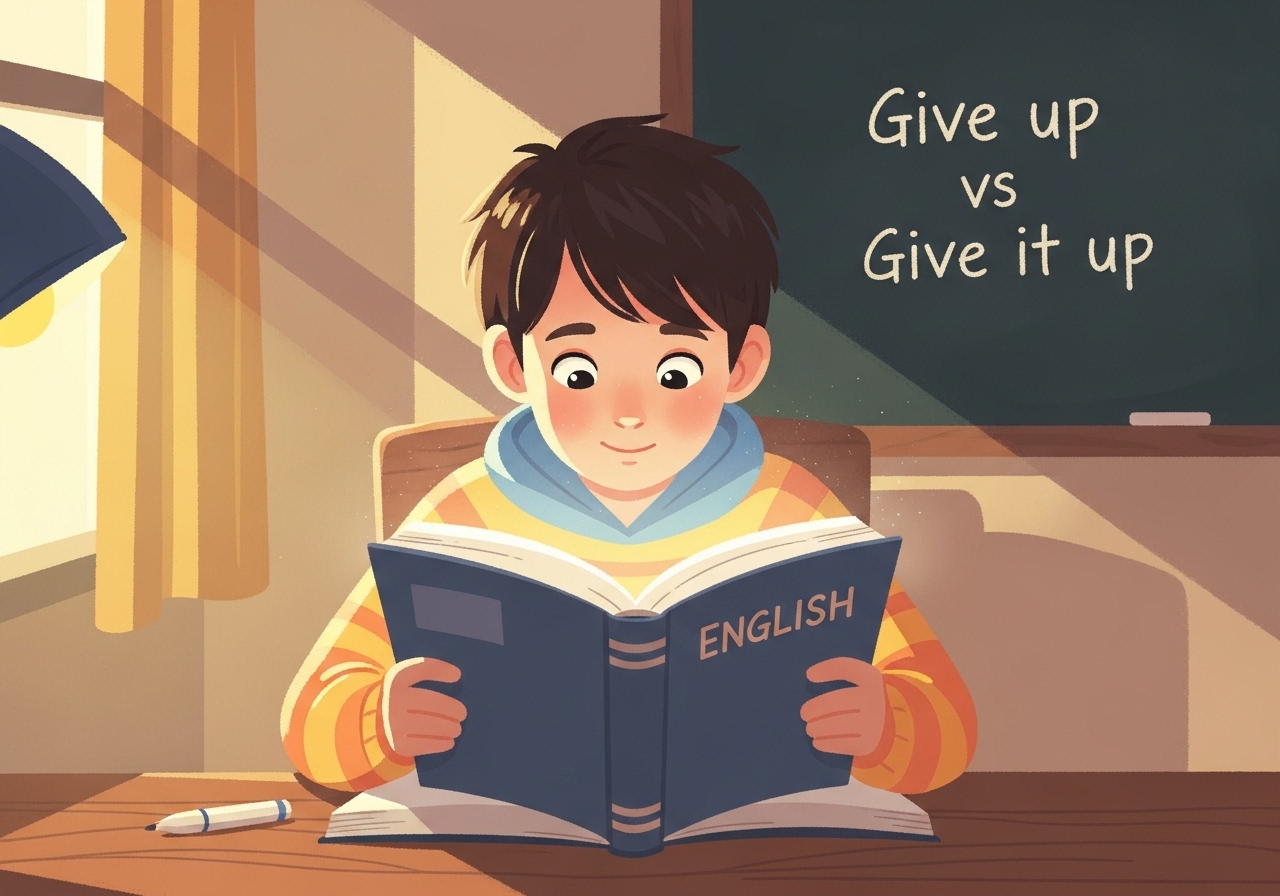 영어 give up과 give it up 차이점 참조 일러스트