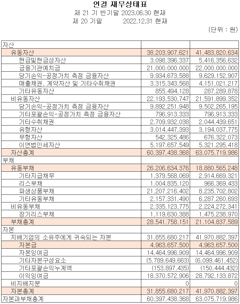 칩스앤미디어 - 재무상태표