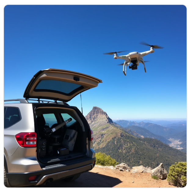 차박지에서 드론 촬영 사진