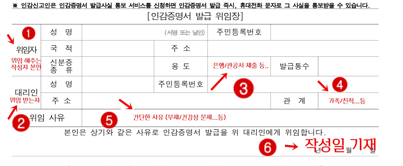 인감증명서 대리발급 위임장 양식 작성법