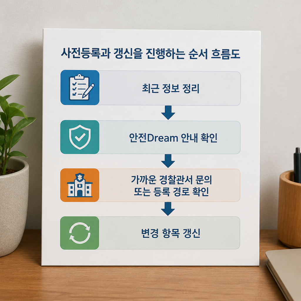 사전등록과 갱신을 진행하는 순서 흐름도