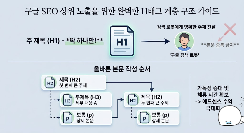 구글 SEO 최적화를 위한 h1 h2 h3 제목 태그 구조 가이드