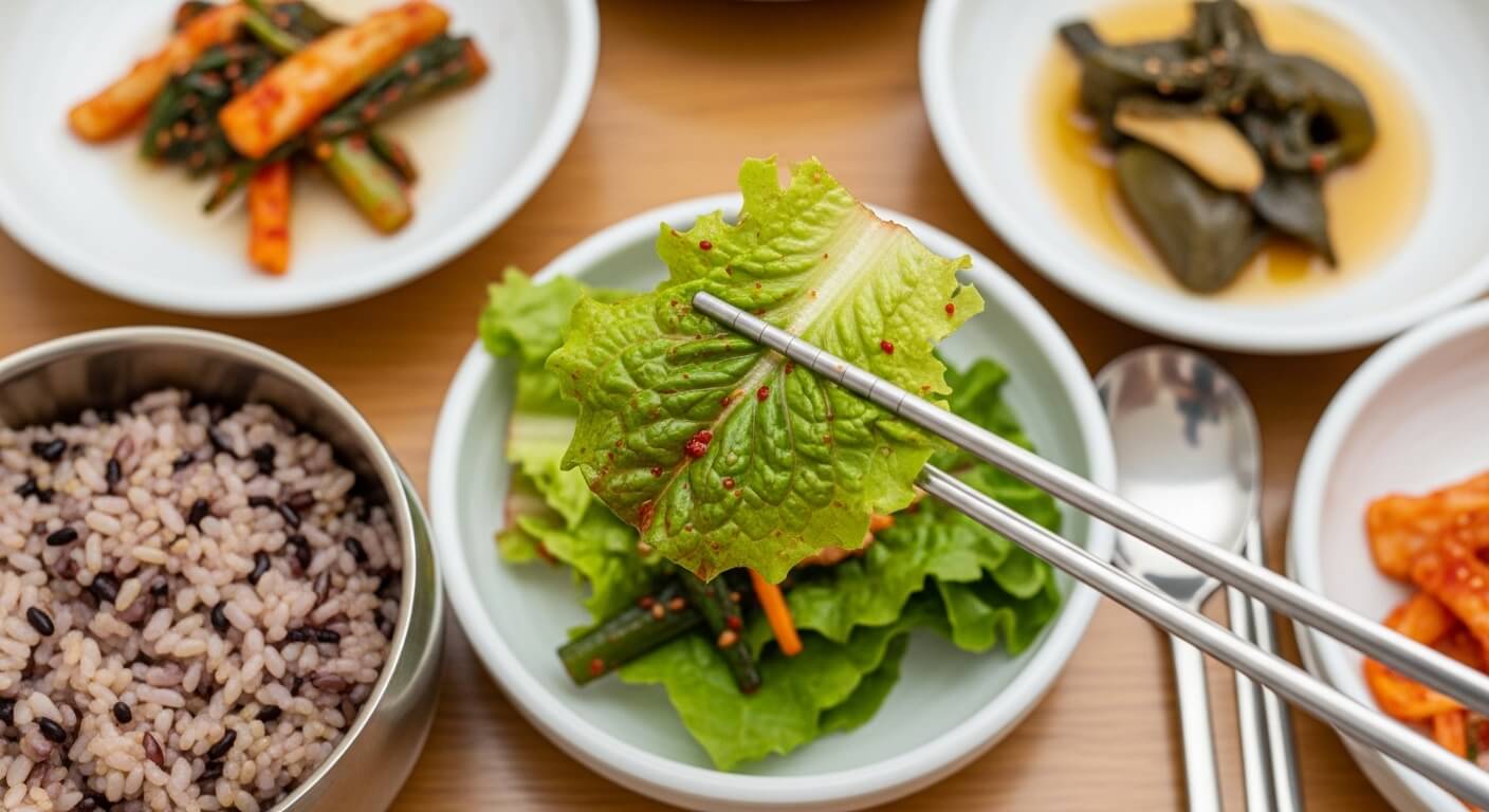 채소를 먼저 섭취하는 채·단·탄 순서 식사법으로 혈당 상승을 늦추는 장면