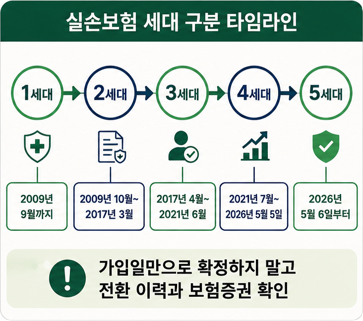 실손보험 세대 구분을 위한 가입 시기별 타임라인