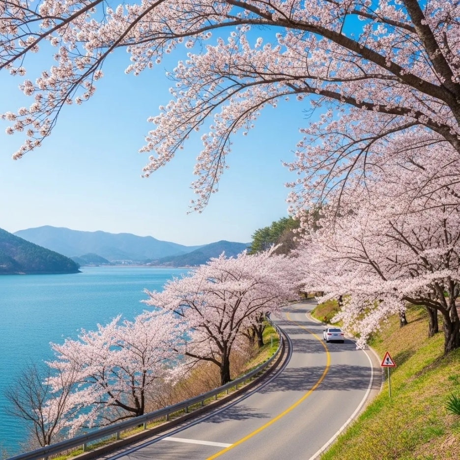 대청호변을 따라 펼쳐진 벚꽃 드라이브길