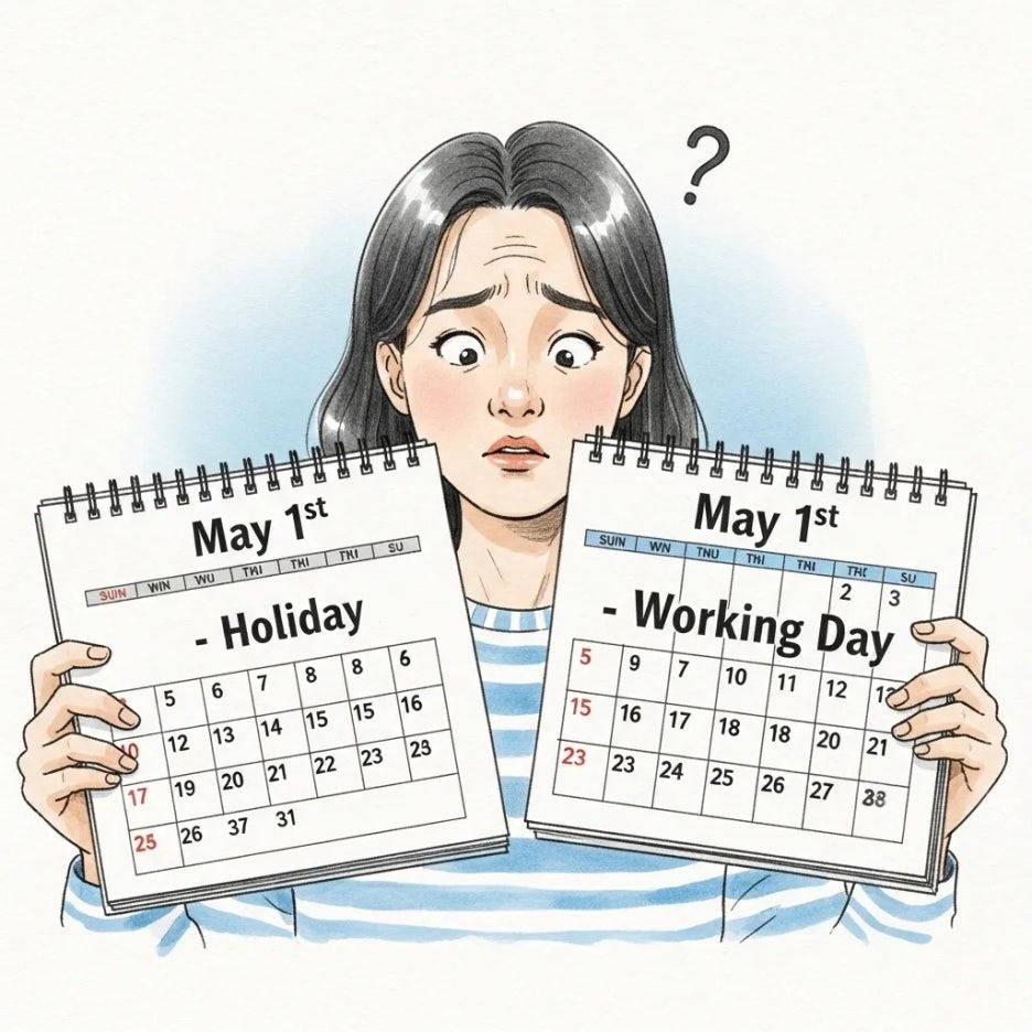 서로 다른 달력을 보며 헷갈려 하는 모습