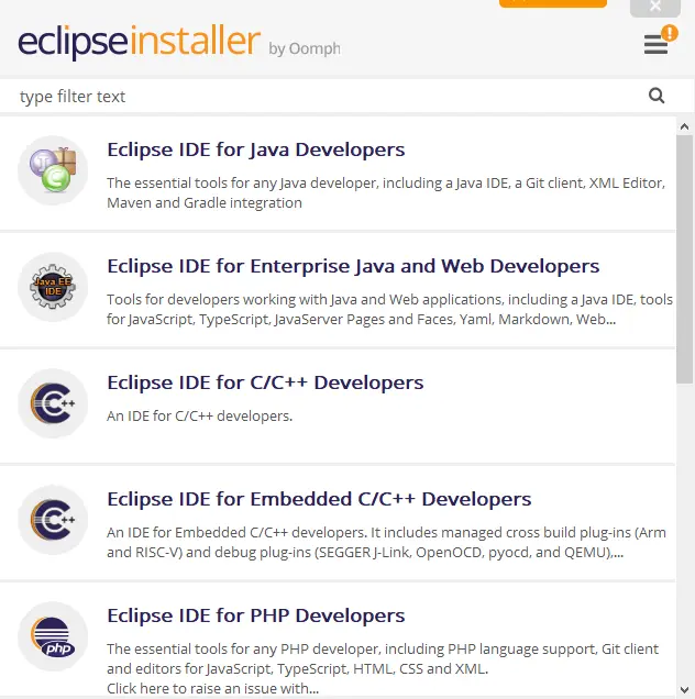 Eclipse 종류 선택