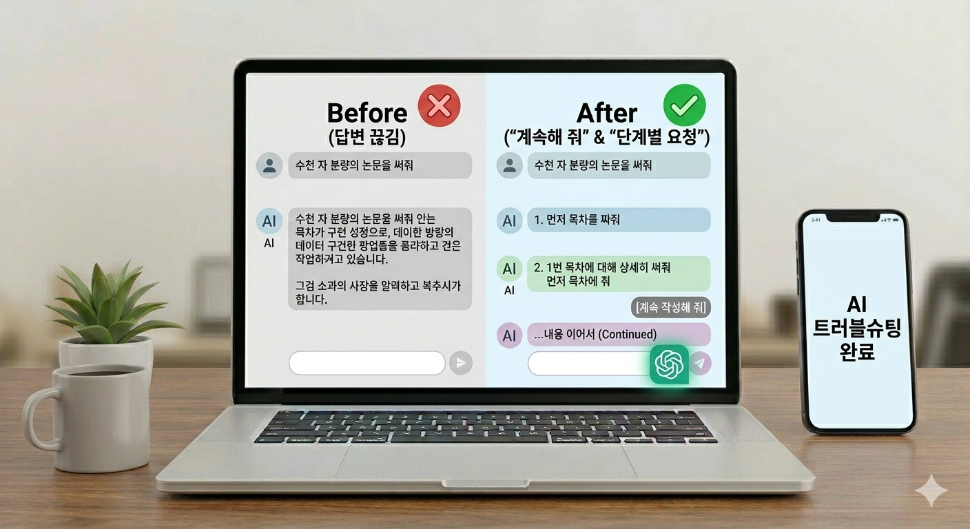 ChatGPT 답변 끊김 대처법 가이드 목업