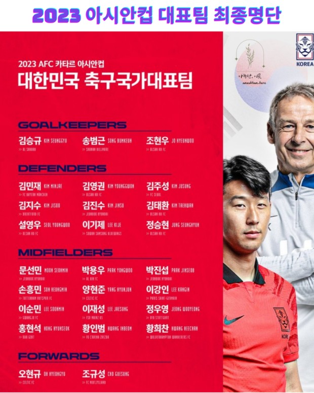2023 카타르 아시안컵 대한민국 축구 대표팀 명단
