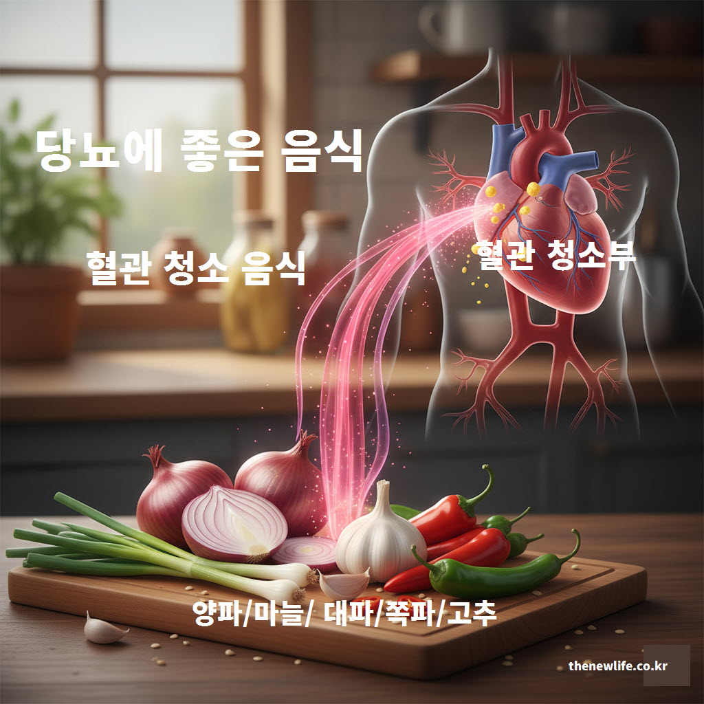당뇨에 좋은 음식 혈관을 깨끗하게 청소하는 양파와 마늘 일러스트