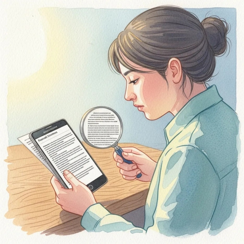 상품권 이용 약관을 자세히 살펴보는 모습