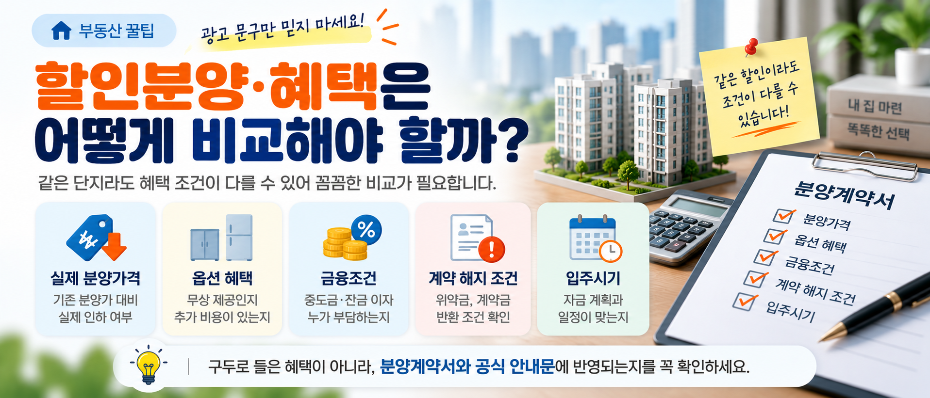 할인분양 혜택과 계약조건 비교 이미지