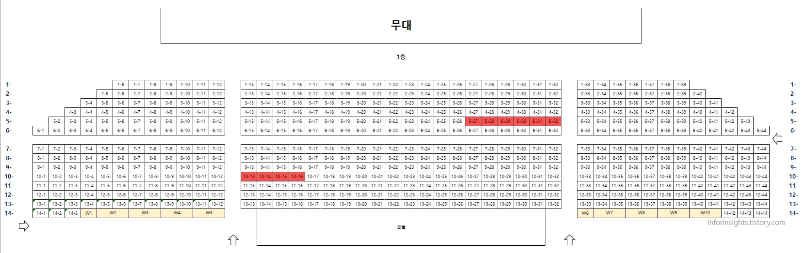 인천서구문화회관 대공연장 1층 좌석