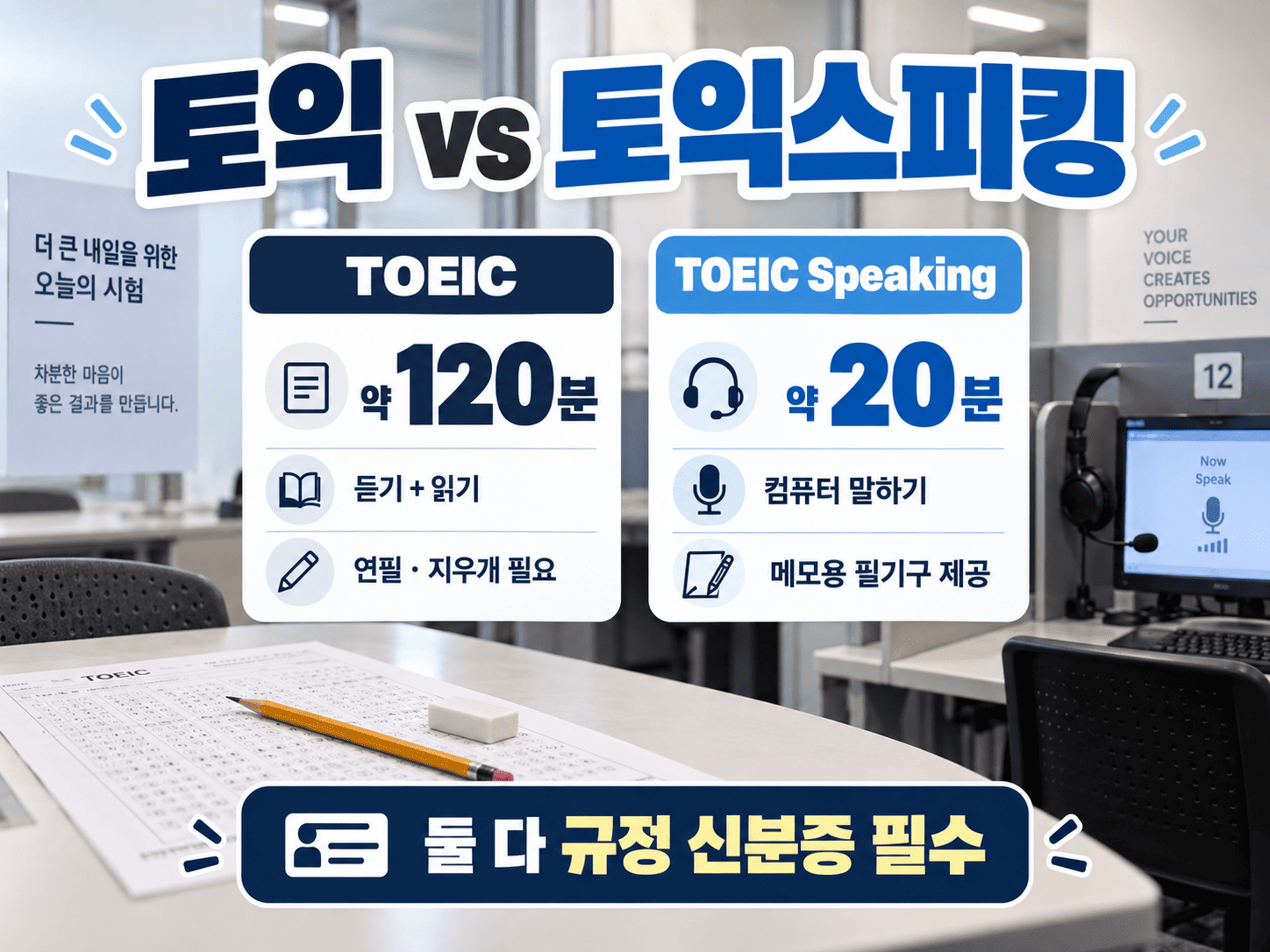 토익 토익스피킹 시험시간 준비물 차이 비교