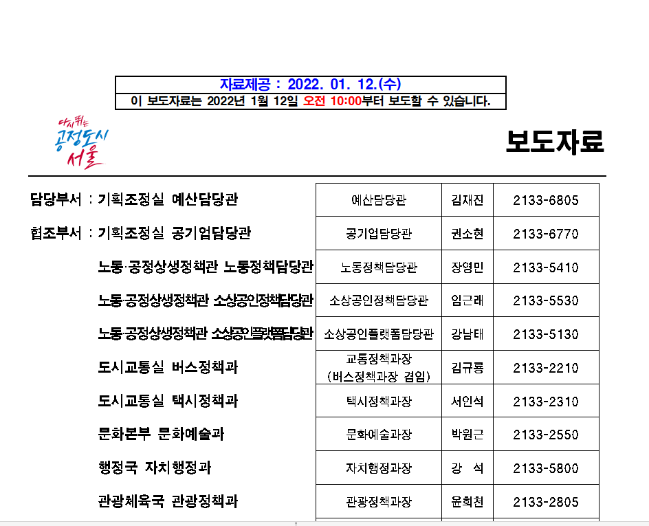 서울시 소상공인 지킴자금 보도자료