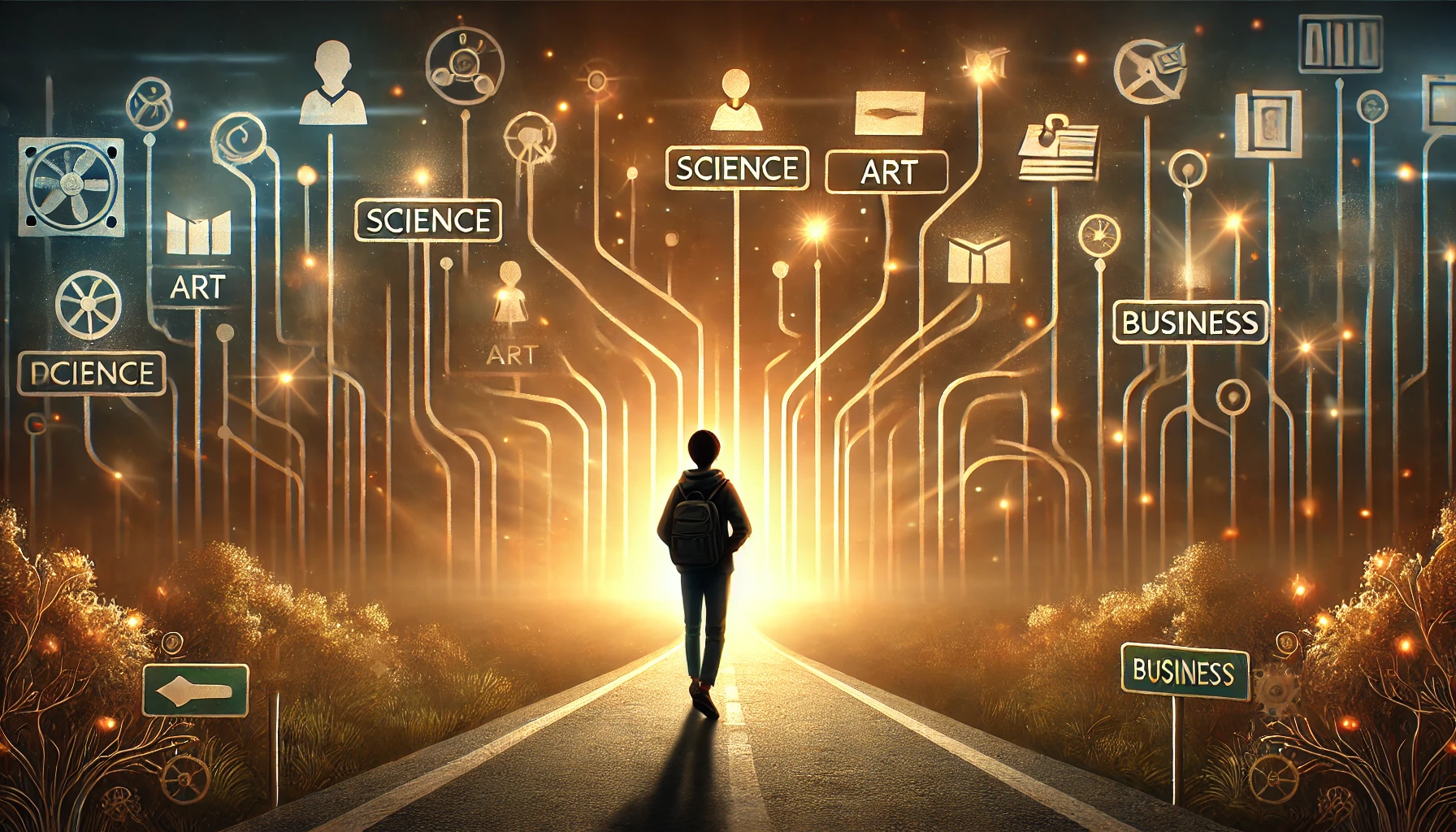 학생이 미래를 향해 나아가는 모습을 컨셉으로 한 일러스트