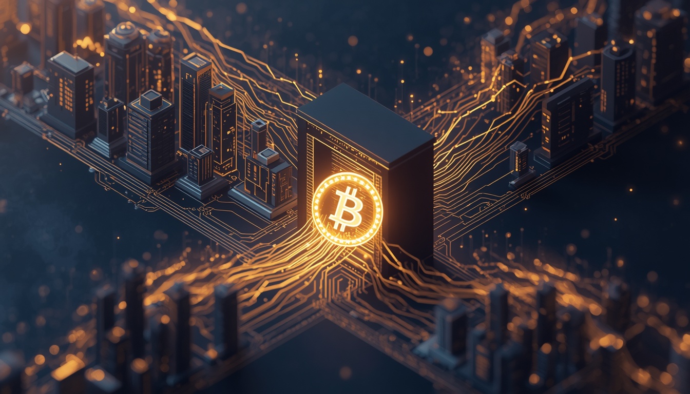 3D concept showing streams of liquidity flowing from traditional financial asset pillars into a digital cryptocurrency network.