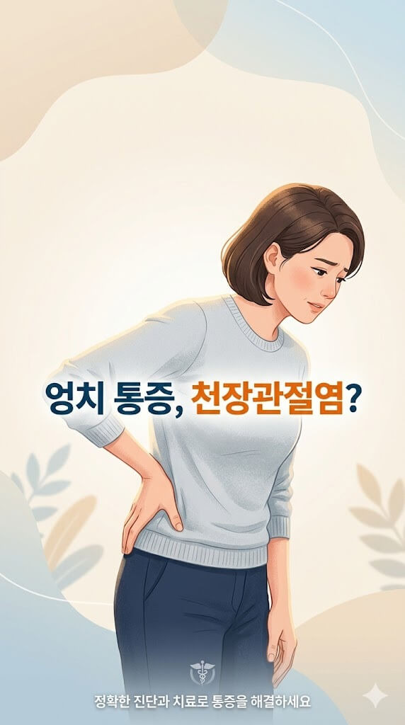 엉치통증으로 고통스러워 하는 모습