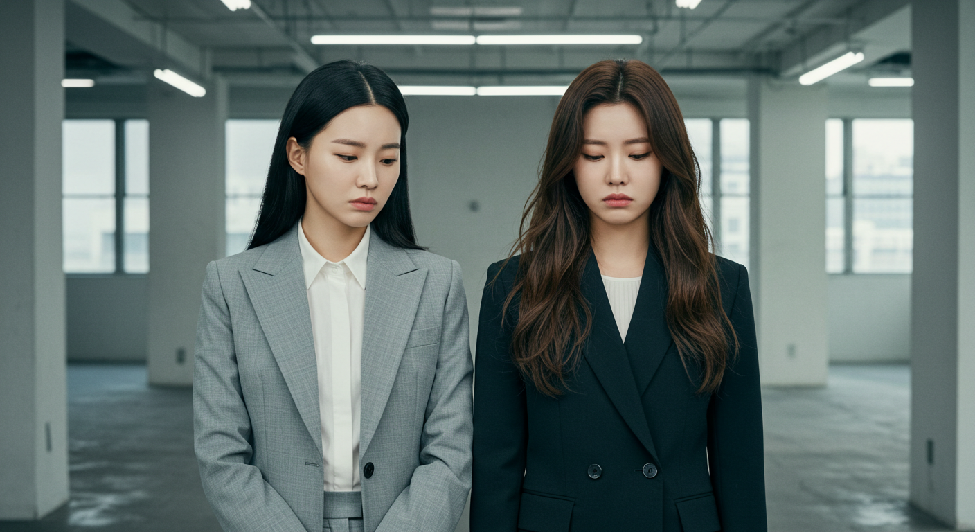 텅빈 사무실에 서있는 오피스녀들