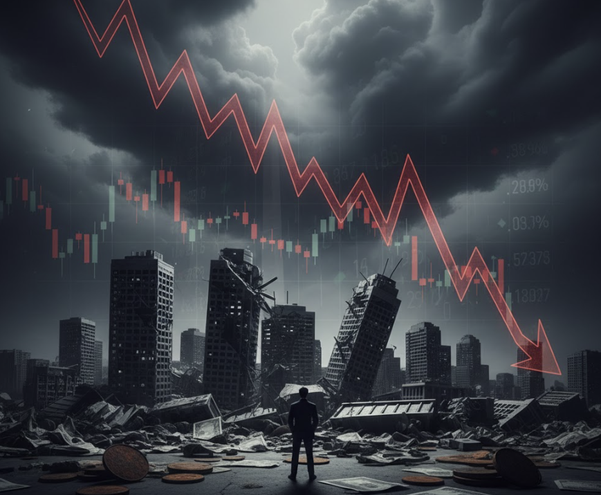 대공황과 같은 주가, 부동산이 무너지는 이미지