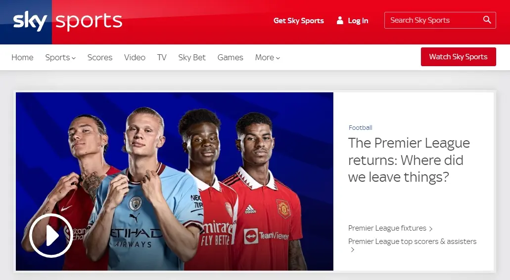 프리미어 리그 실시간 중계를 볼 수 있는 Sky Sports