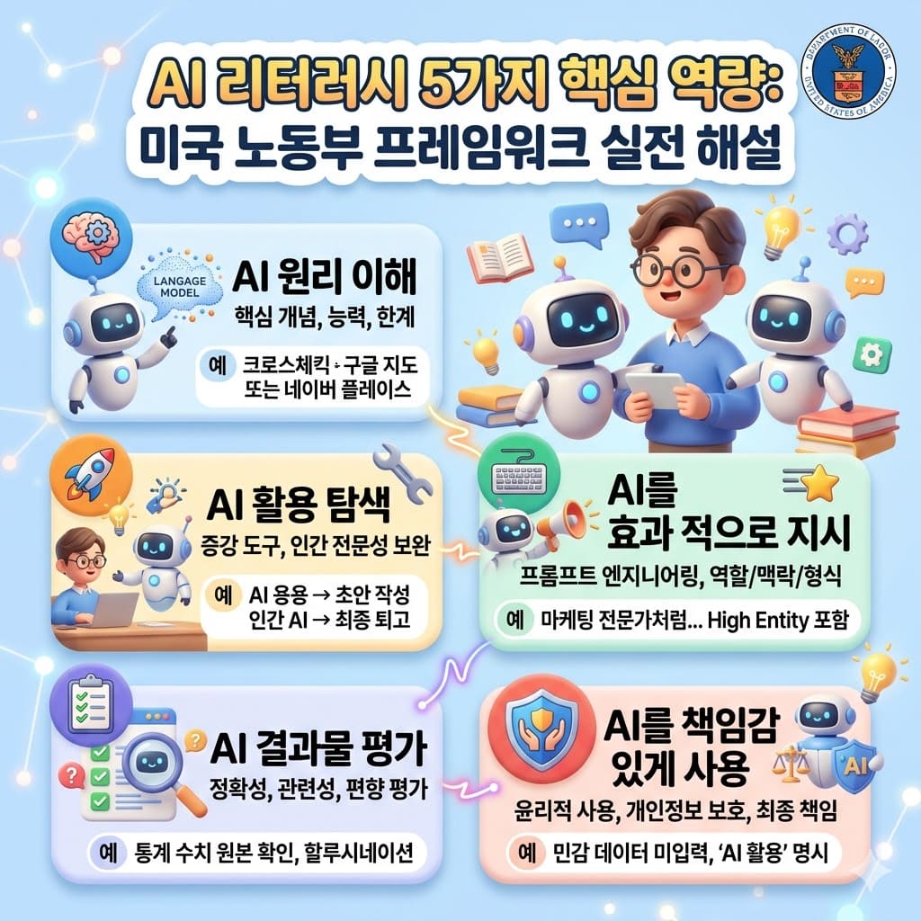 AI 리터러시의 5가지 핵심 역량 : 미국 노동부 프레임워크 실전해설