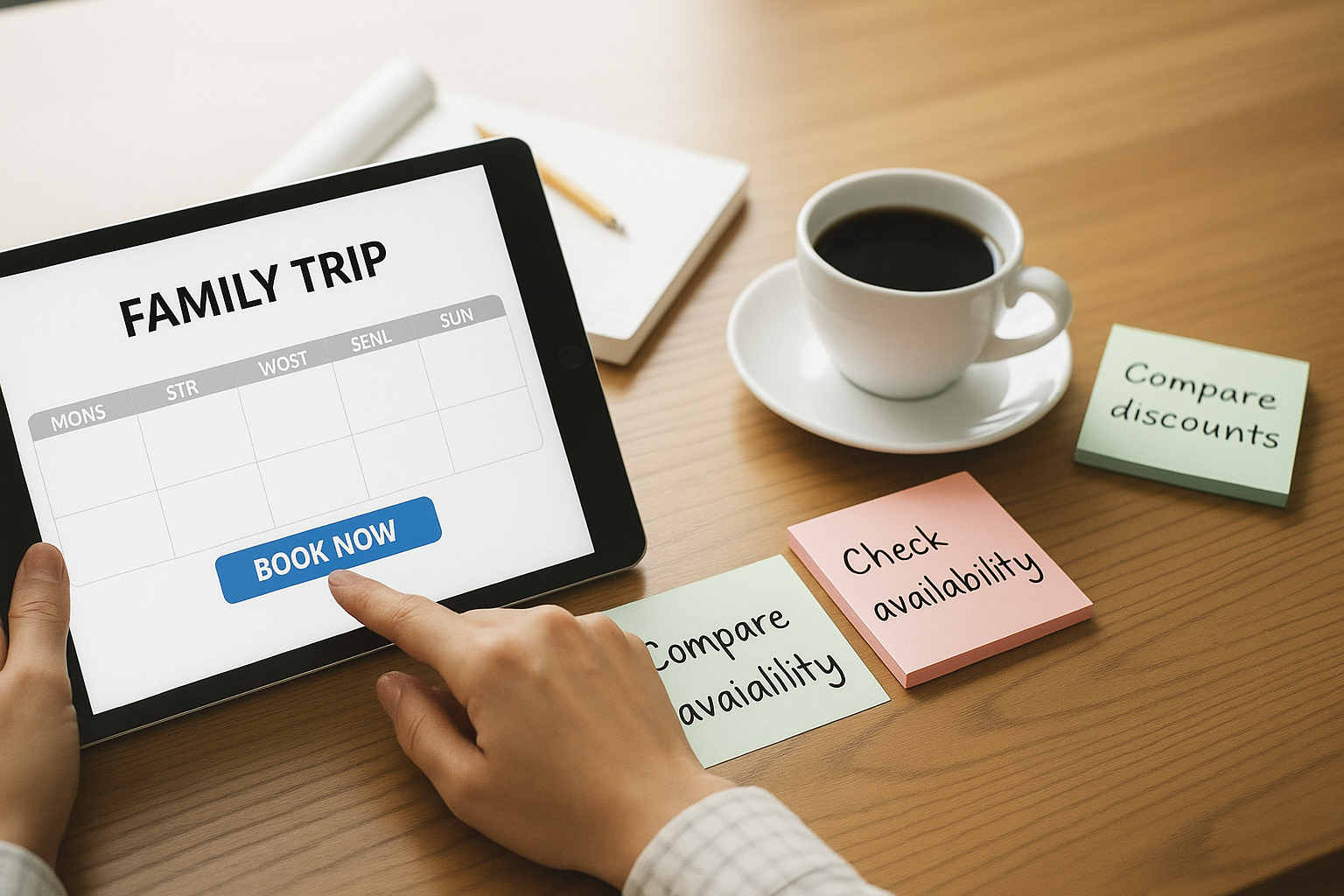 기차표 예매 앱으로 가족 여행을 미리 계획하고 다양한 할인 팁을 확인하는 모습