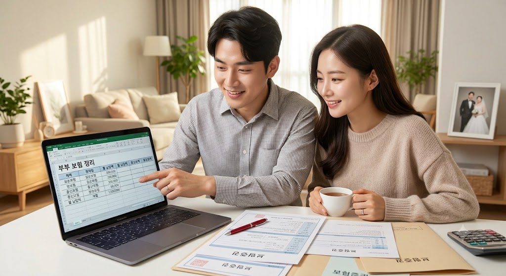 신혼부부가 보험정리하는 이미지