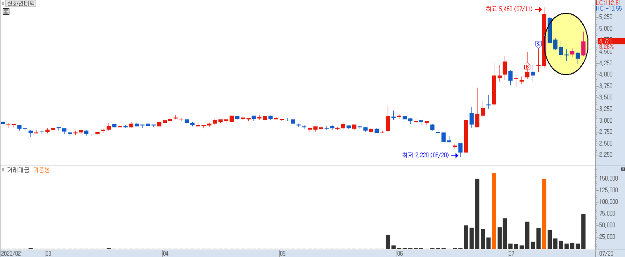 신화인터텍 일봉 차트 1)