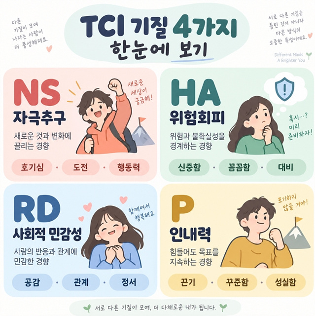TCI 기질 4가지 총정리｜NS&middot;HA&middot;RD&middot;P 쉽게 이해하기