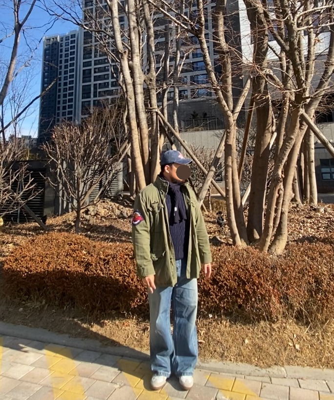 데일리룩('26.1.30.)브이투 스톤워싱 빈티지 볼캡, 폴로랄프로렌 M-65 야상재킷, 세컨모놀로그 머플러, 후브스 케이블 니트, 에러스익셉티드 왁스데님팬츠, 커스텀에이드 독일군