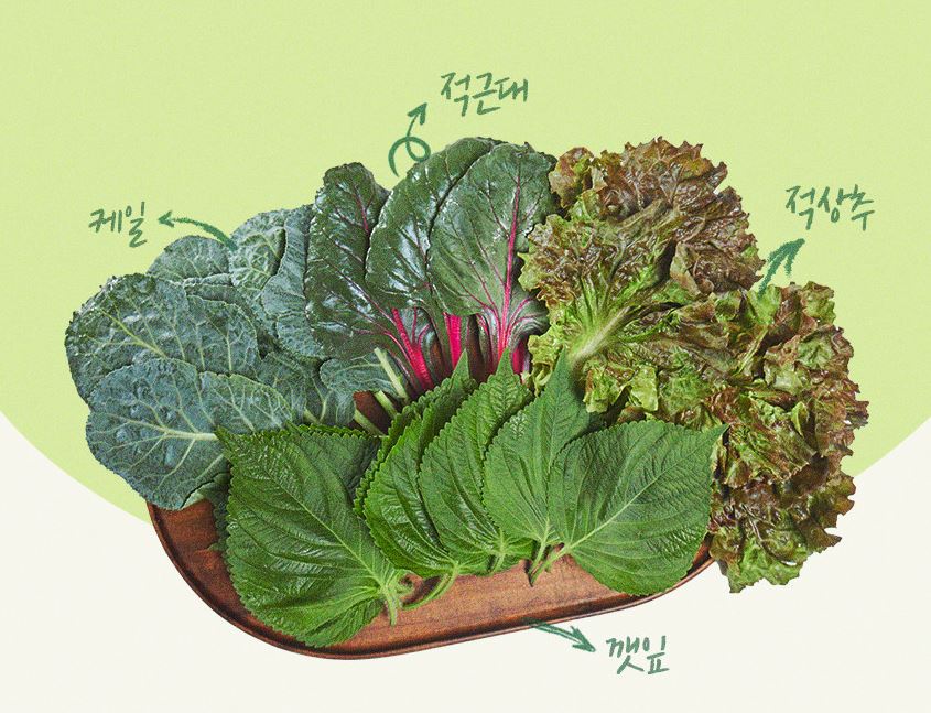 고기와 함게 먹는 모둠 제철 쌈채소