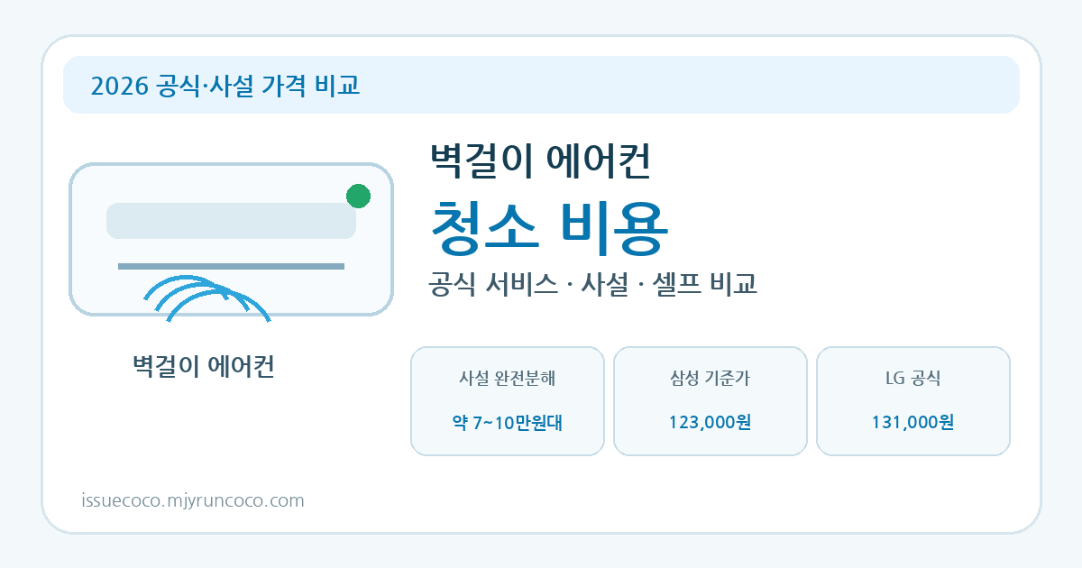 2026 벽걸이 에어컨 청소 비용 삼성 LG 공식 사설 비교
본문 이미지