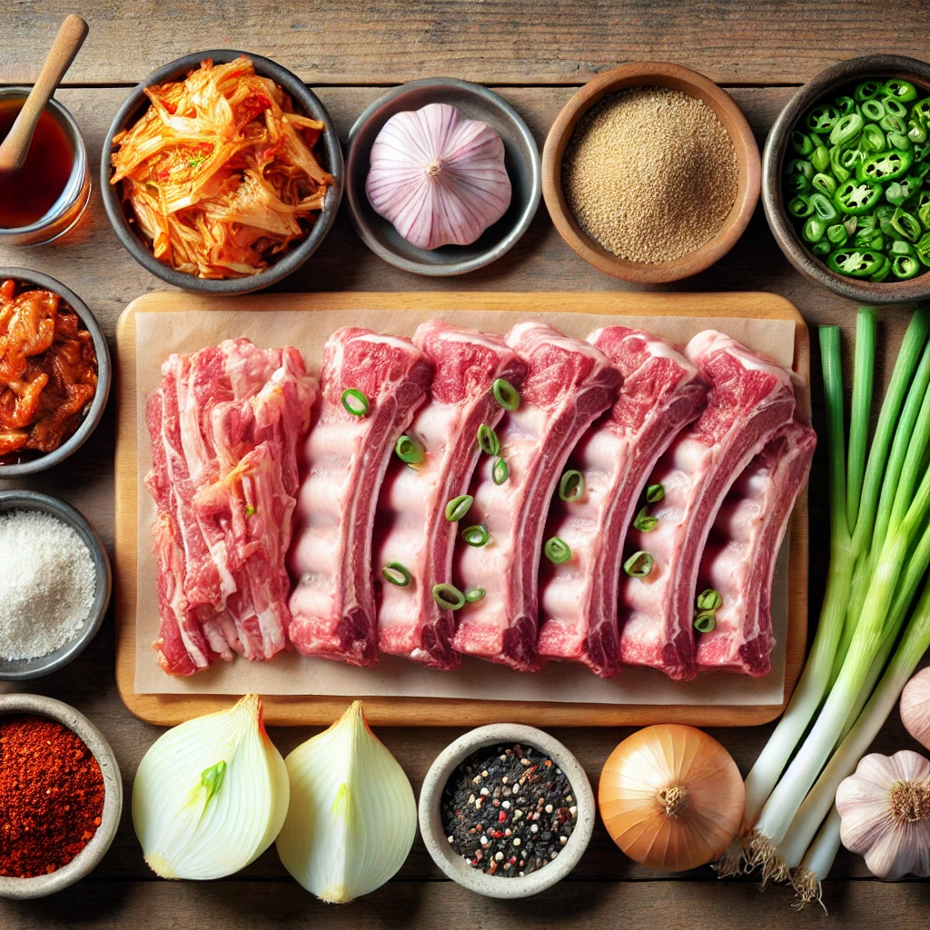 돼지갈비 김치찜 요리를 위한 신선한 재료