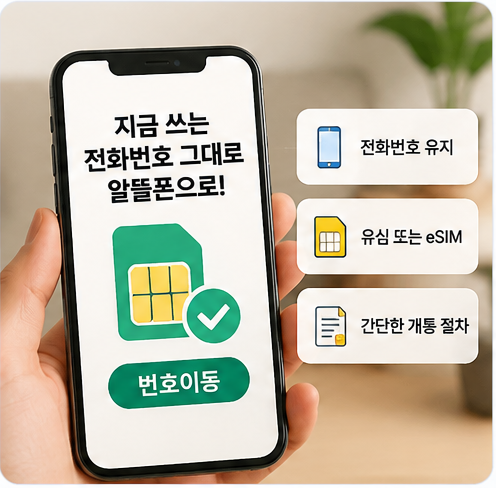기존 휴대전화 번호를 유지하면서 유심 또는 eSIM으로 알뜰폰에 번호이동하는 방법