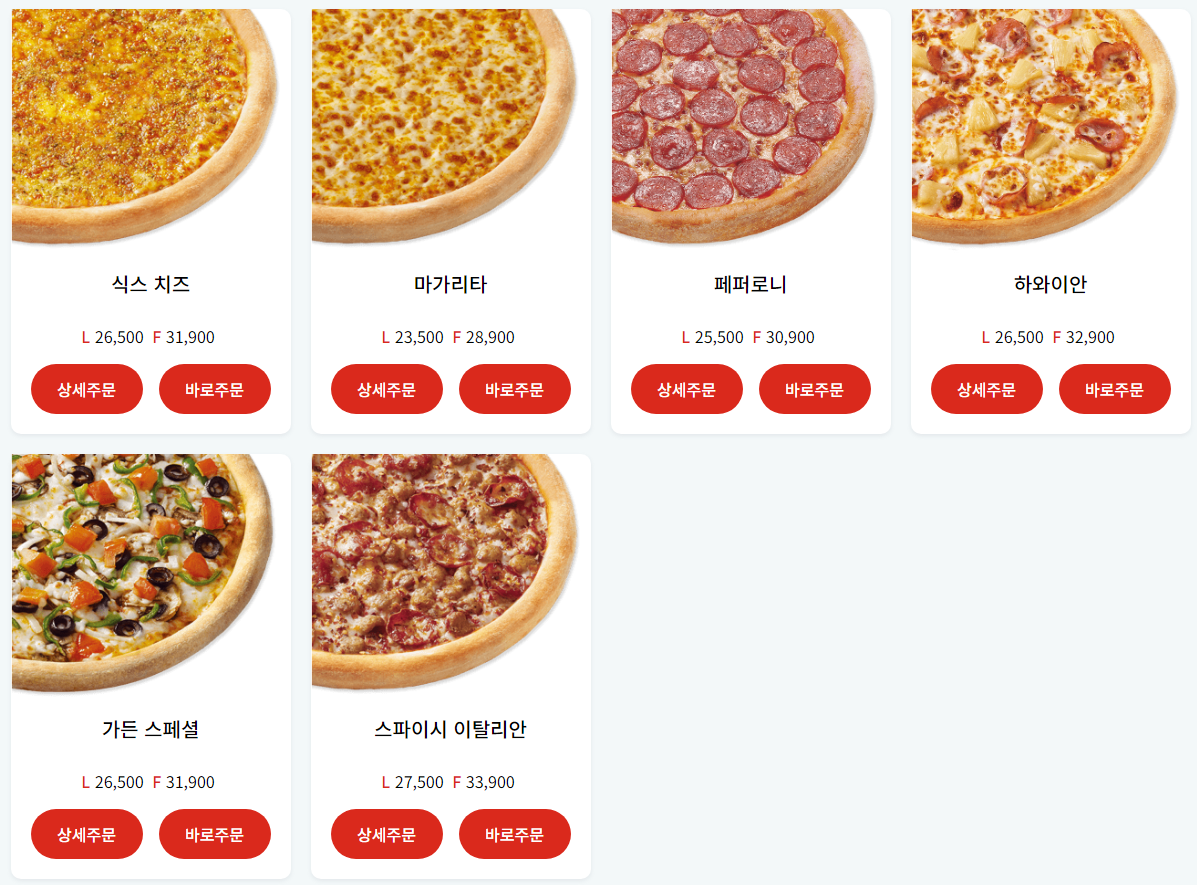 파파존스 메뉴와 가격