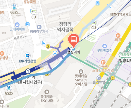 청량리역에서 인천공항 리무진 공항버스(6002번) 지도 위치