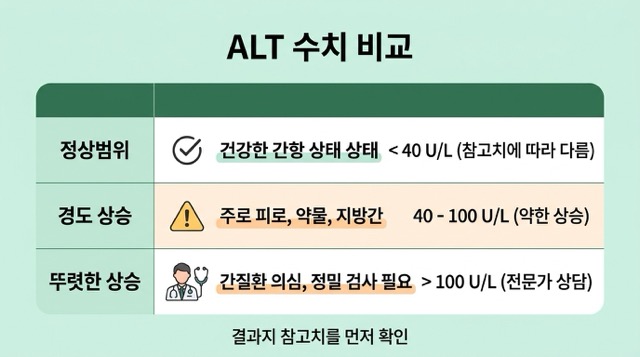 ALT 정상범위 경도 상승 뚜렷한 상승 재검 기준