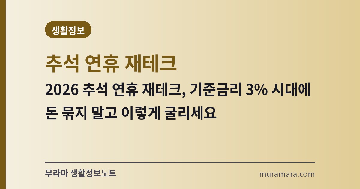 2026 추석 연휴 재테크, 기준금리 3% 시대 돈 굴리는 법 – 생활정보 썸네일