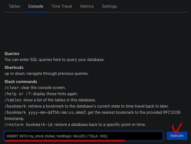 웹에서 Cloudflare D1 테이블에 SQL 쿼리를 보낼 수 있는 콘솔 탭
