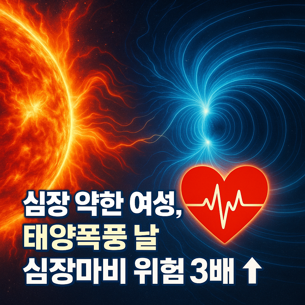 “태양 폭풍으로 지구 자기장이 교란된 날, 여성 심장마비 발생 위험이 최대 3배 높아진다는 연구 결과 안내”