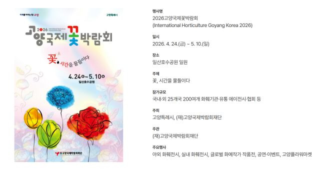 2026 고양국제꽃박람회 개막! 일산호수공원 1억 송이 꽃의 향연 일정 및 관람 꿀팁 총정리