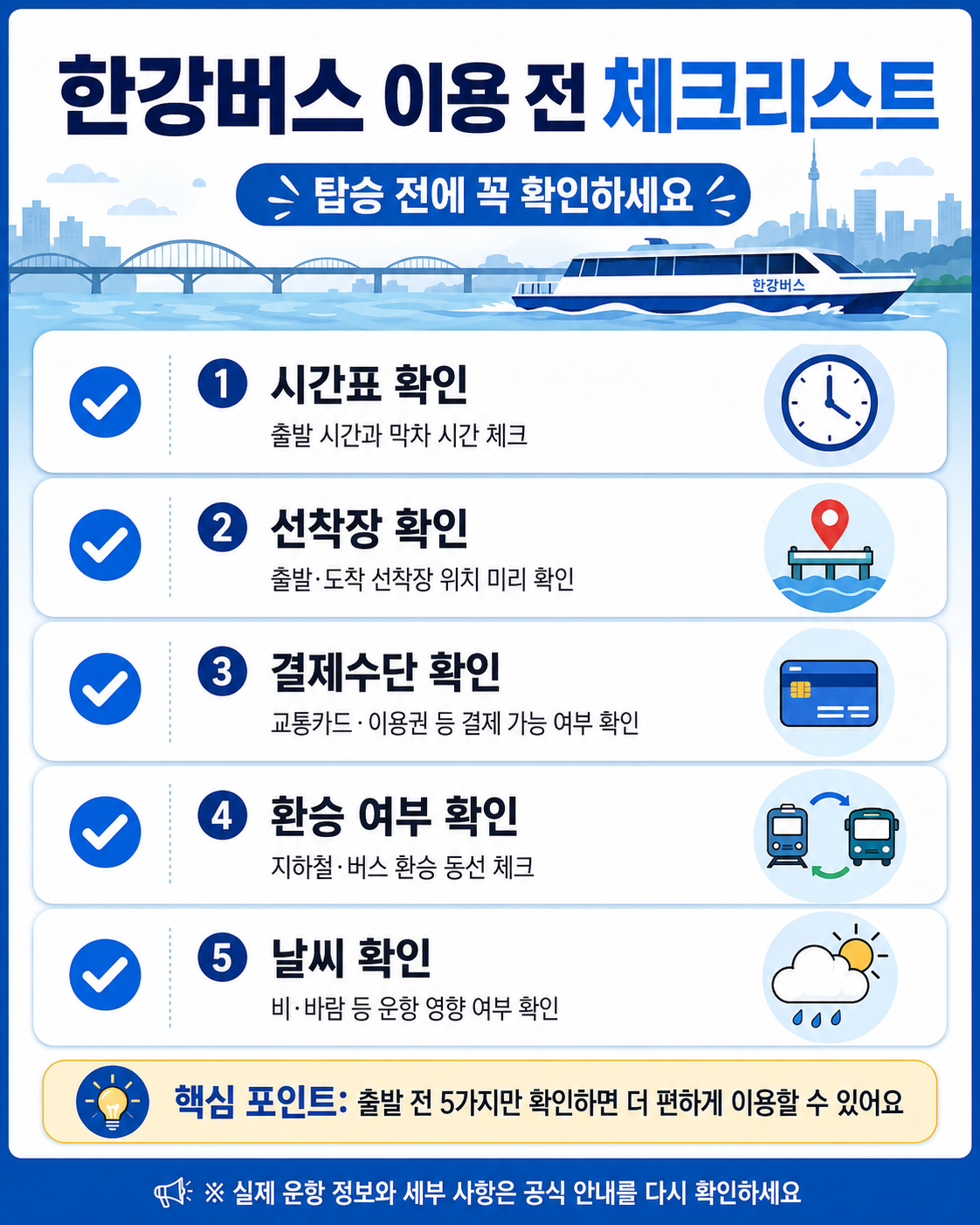 한강버스 이용 전 체크리스트