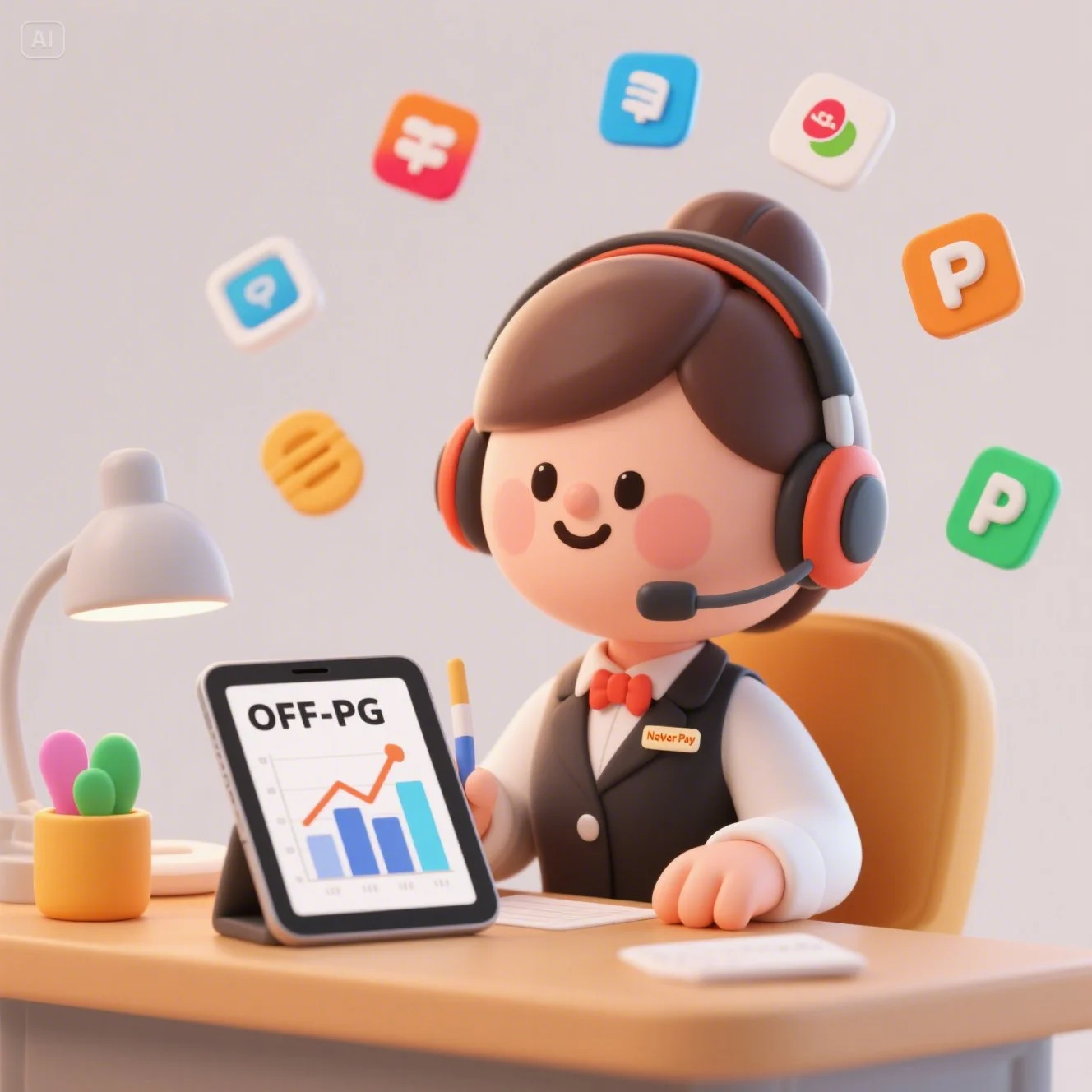 통합 정산, 간편결제 등 멀티태스킹하는 유능한 비서 캐릭터 비유