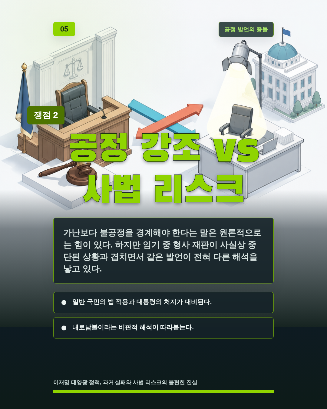 공정 강조 vs 사법 리스크