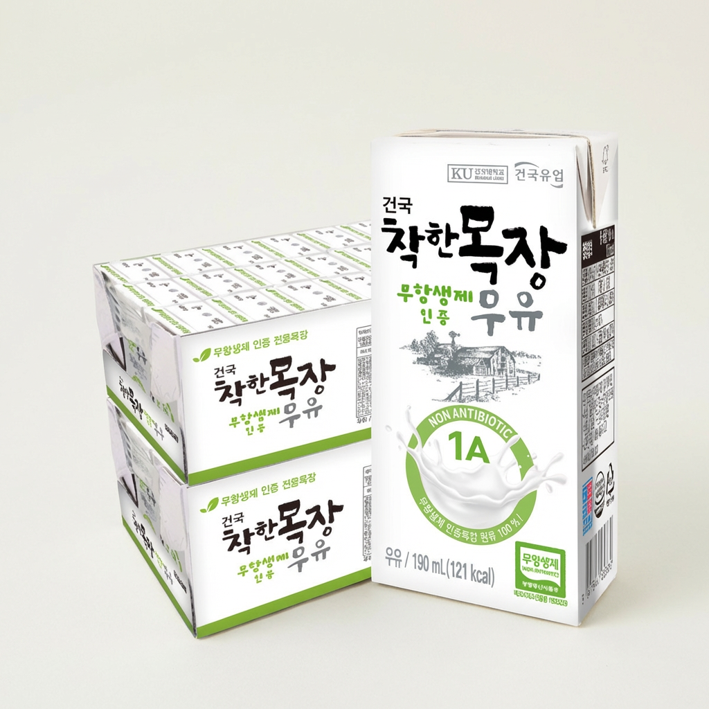 건국유업 착한목장, 무항생제 우유, 190ml, 48개 | 토스쇼핑