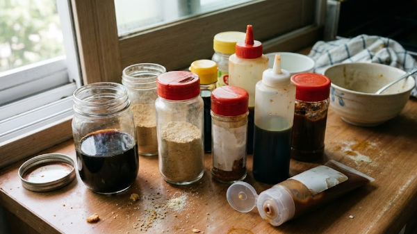 널부러져있는 양념통 사진