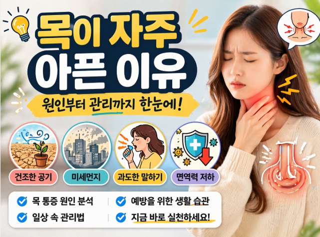 목이 자주 아픈 이유 원인과 관리 방법을 표현한 이미지