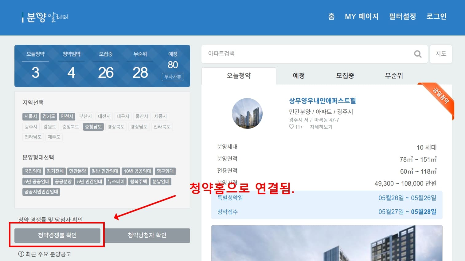 청약 경쟁률 보는법 분양알리미